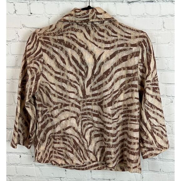 CHICO'S brown beige animal print knit 3/4 sleeve unlined jacket cardigan 1 8 M - Picture 8 of 8